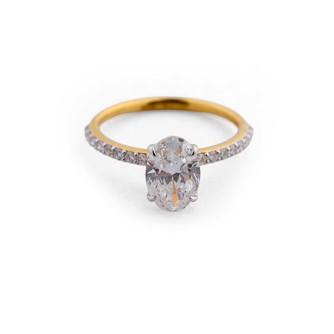 Oval Pavé Shoulder Lab-Grown Diamond Ring - side view