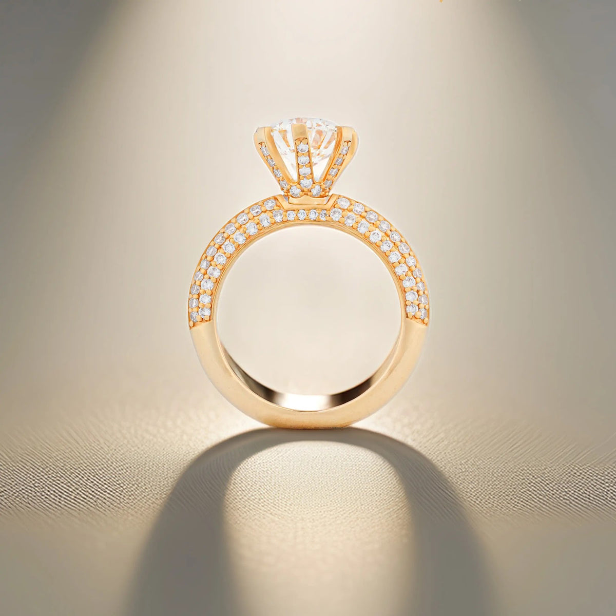 Astra Round Pavé Cathedral Solitaire Ring — profile view