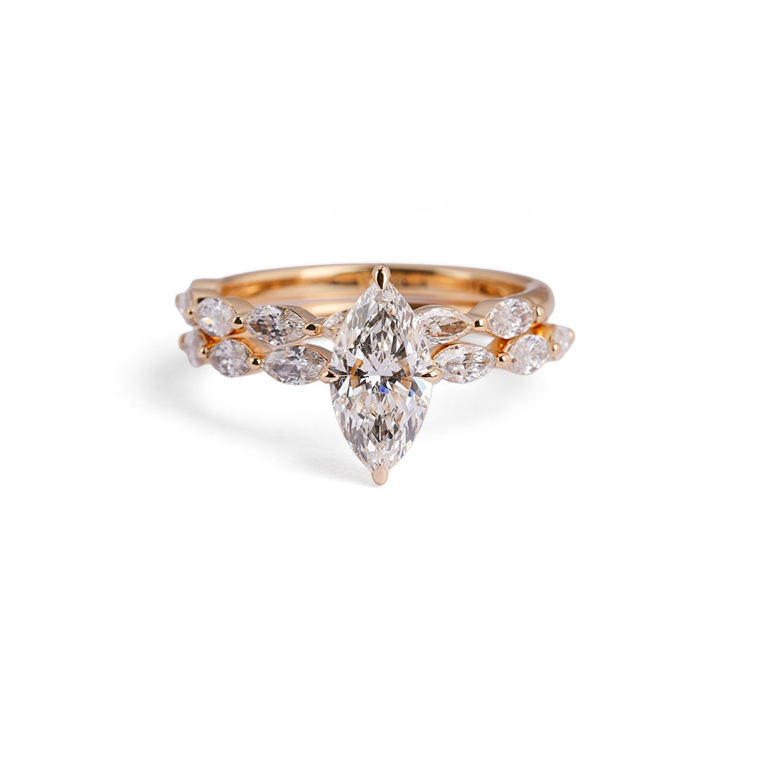 Marquise Solitaire Lab-Grown Diamond Ring Set - stacked view