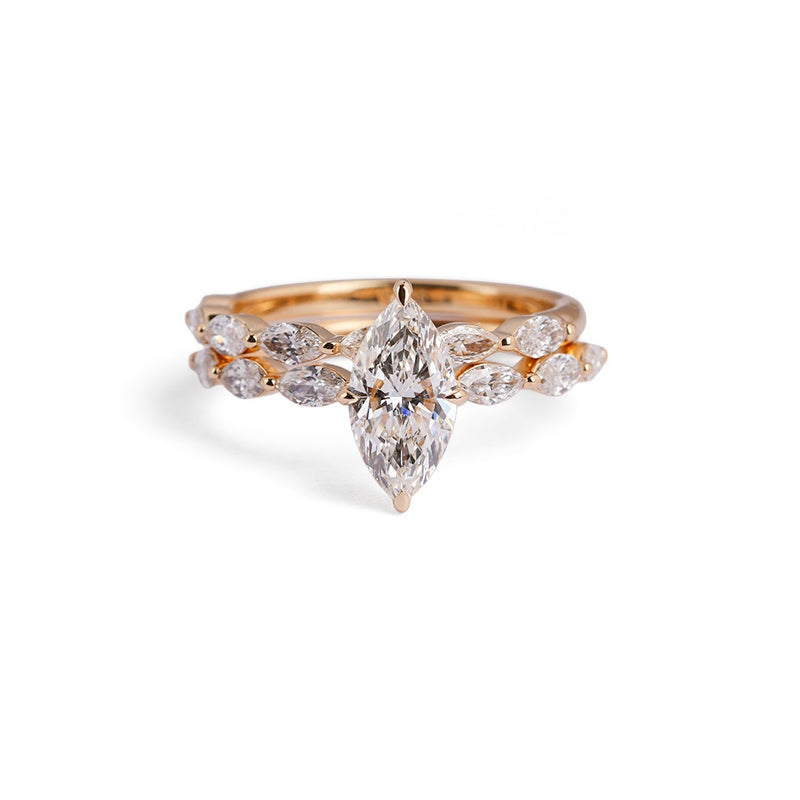 Marquise Solitaire Lab-Grown Diamond Ring Set - stacked view