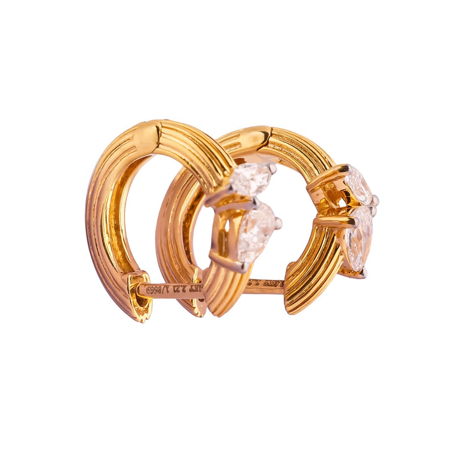 Rivelle Mode Sculpted Marquise Accent Diamond Huggie Earrings – view 2