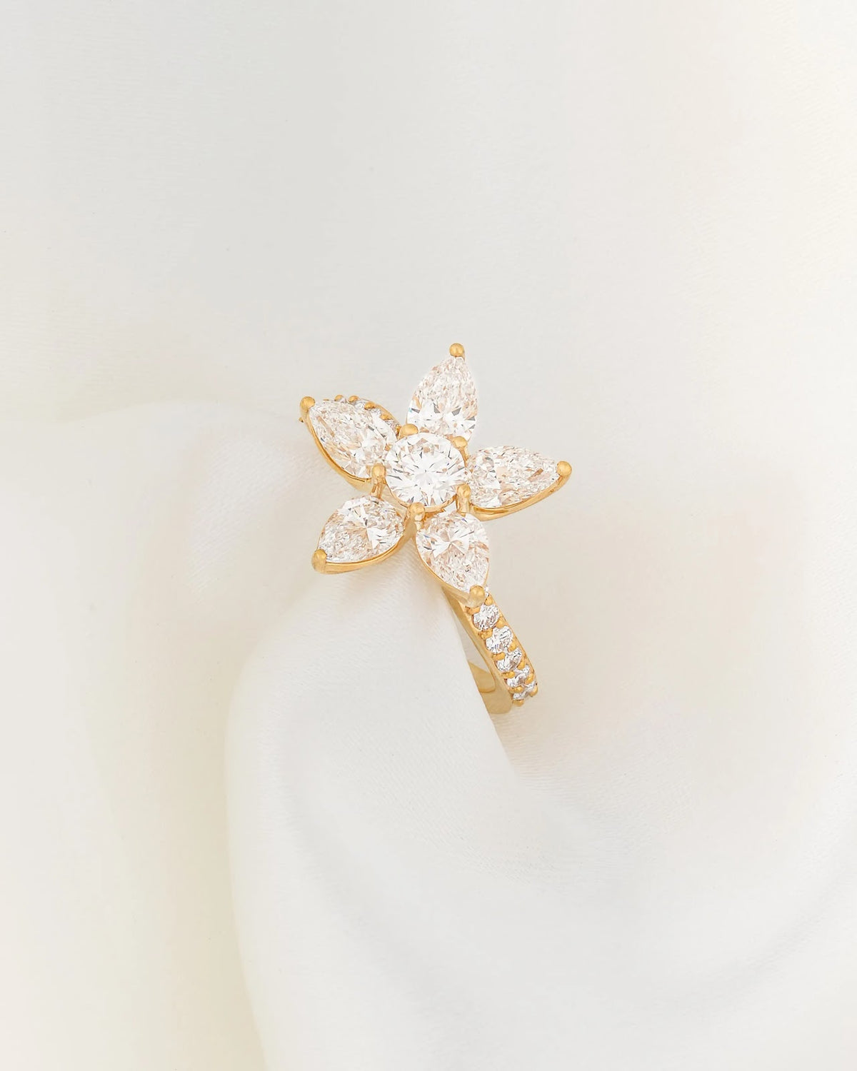 Flora Twin-Bloom Open Wrap Ring — detail view