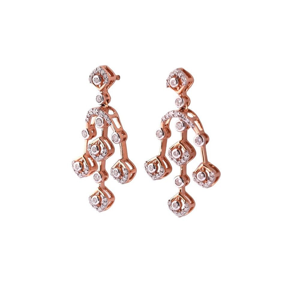 Lunara Nocturne Geometric Bezel Cascade Diamond Chandelier Earrings – view 2