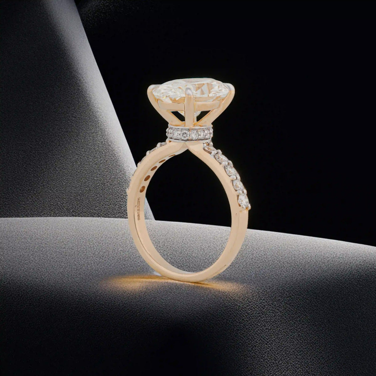 Opaline Oval Pavé Cathedral Solitaire Ring — side view