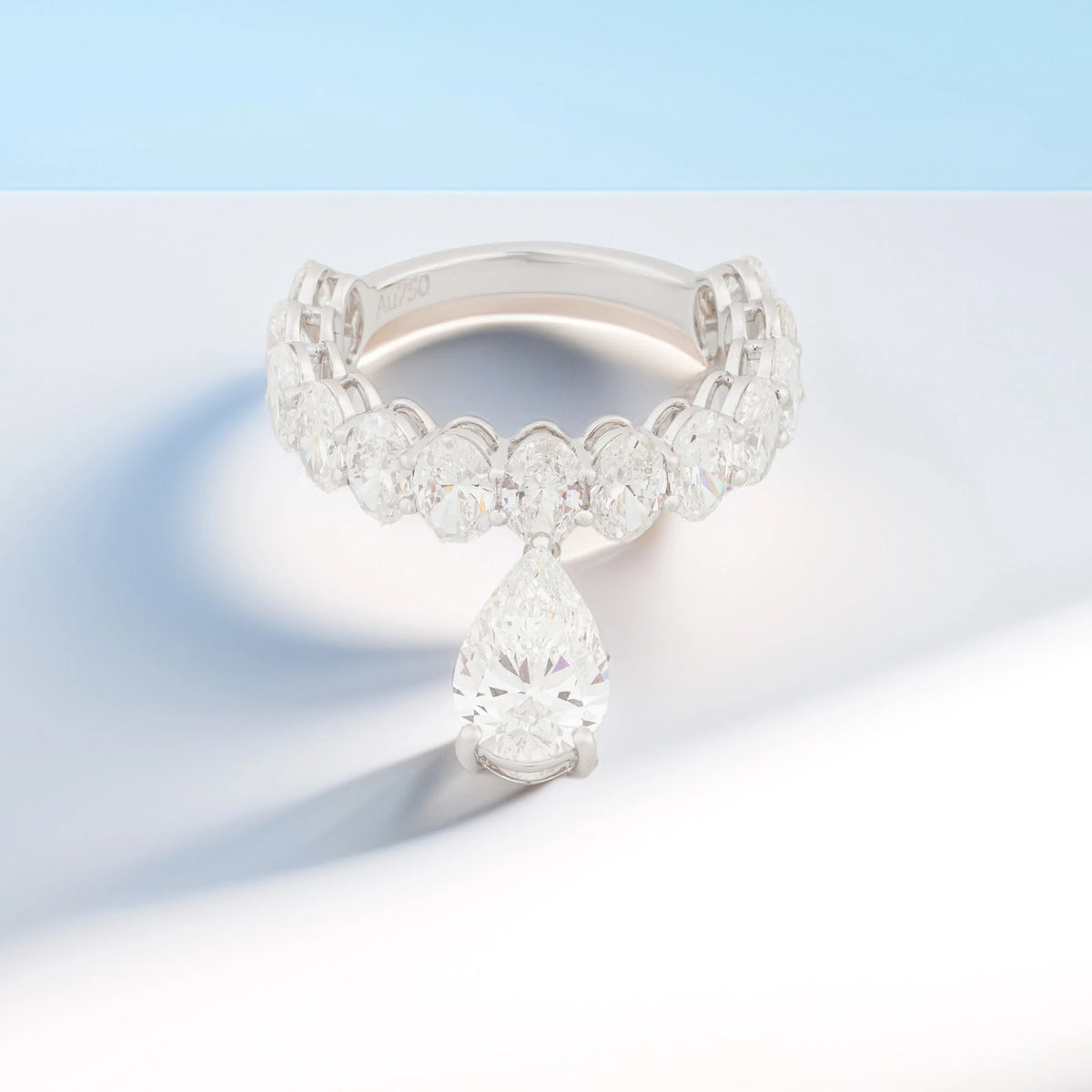 Cascade Pear Drop Circle Diamond Ring — angled view