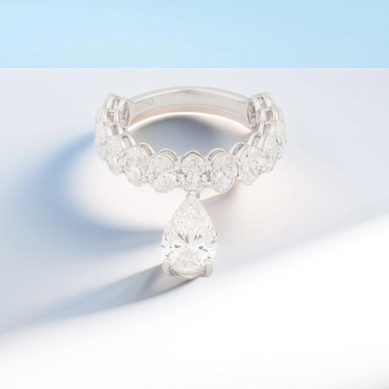 Cascade Pear Drop Circle Diamond Ring — angled view