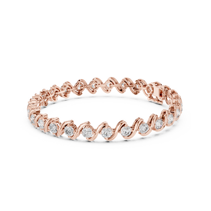 Divine Handcrafted Wave Design Round Lab Diamond Tennis Bracelet for Women
