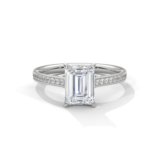 Solitaire Elongated Ring in 1.75 Carat Emerald Lab Diamond
