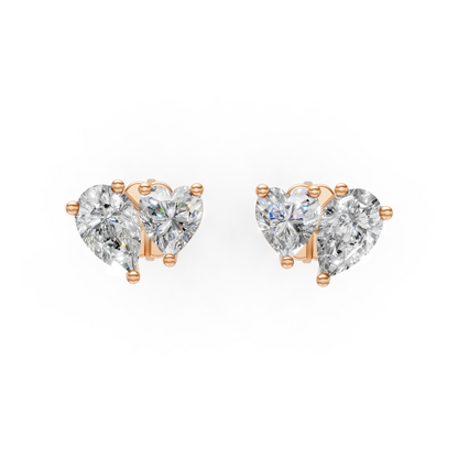 Heart & Pear Shaped Coupled Lab Diamond Studs Earring