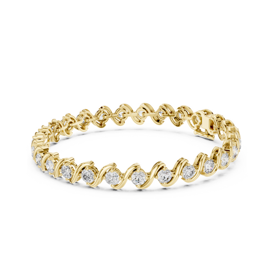 Divine Handcrafted Wave Design Round Lab Diamond Tennis Bracelet for Women