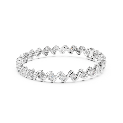 Divine Handcrafted Wave Design Round Lab Diamond Tennis Bracelet for Women