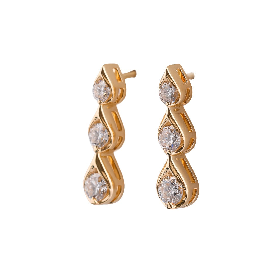 Dewdrop Trio Diamond Drop Earrings — view 2