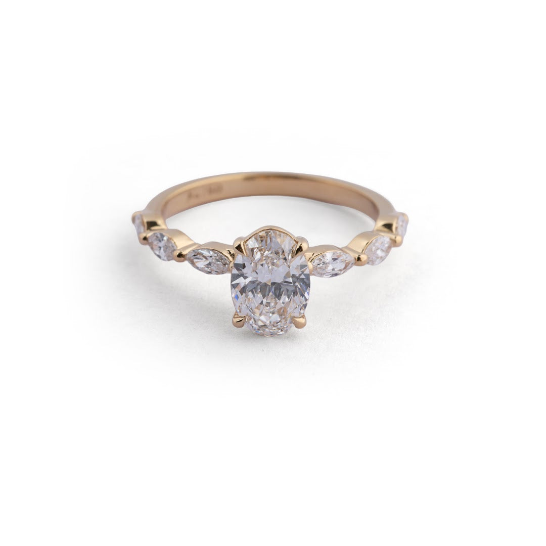 Oval Marquise Accent Lab-Grown Diamond Ring - side view