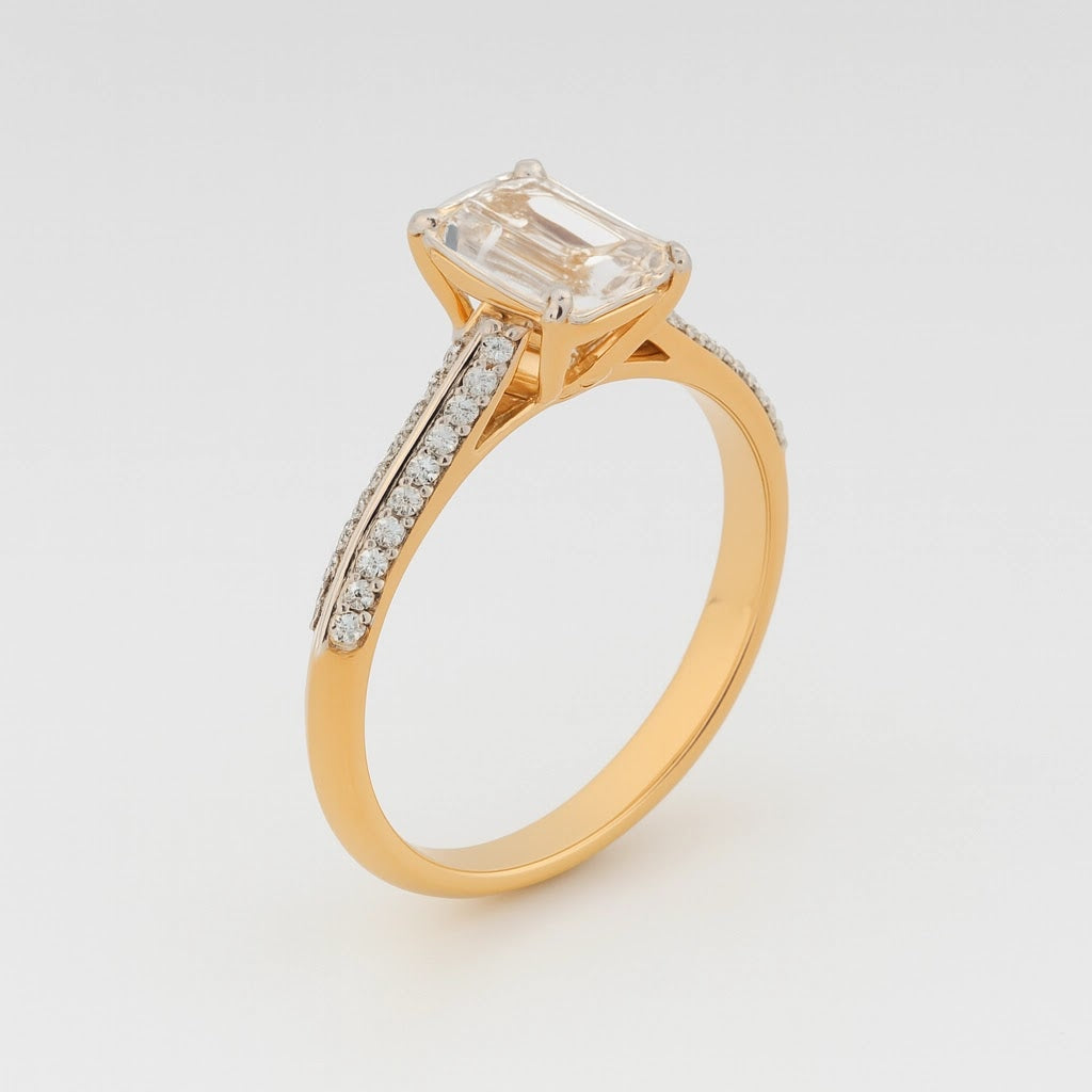 Meridian Emerald-Cut Double-Pavé Ring — profile view