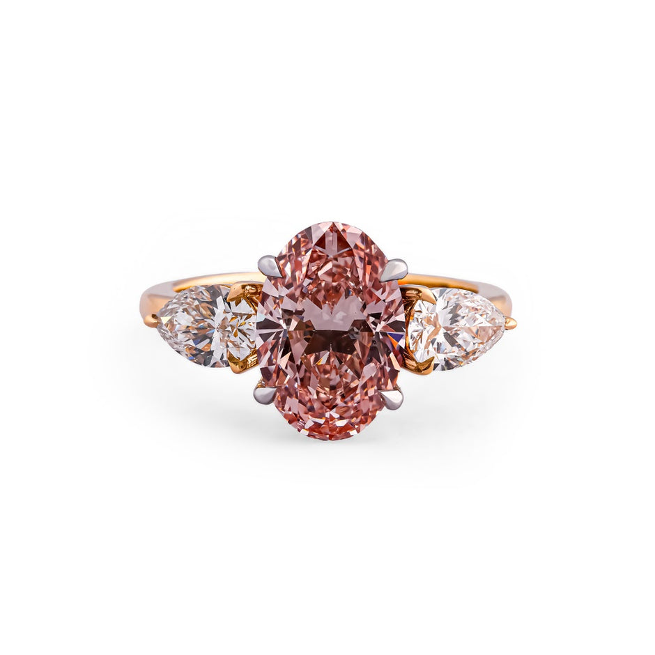 Rosé Aurora Oval & Pear Three-Stone Ring — view 1