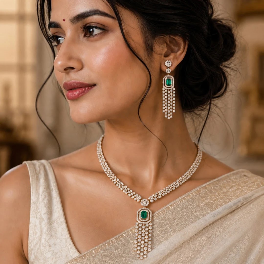 3.226 Ct Round Lab-Grown Diamond with 1.02 Ct Lab-Grown Colourstone Necklace Set — view 2