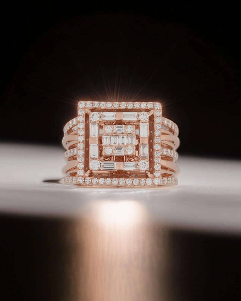 Citadel Square Double-Halo Multi-Row Ring — front view