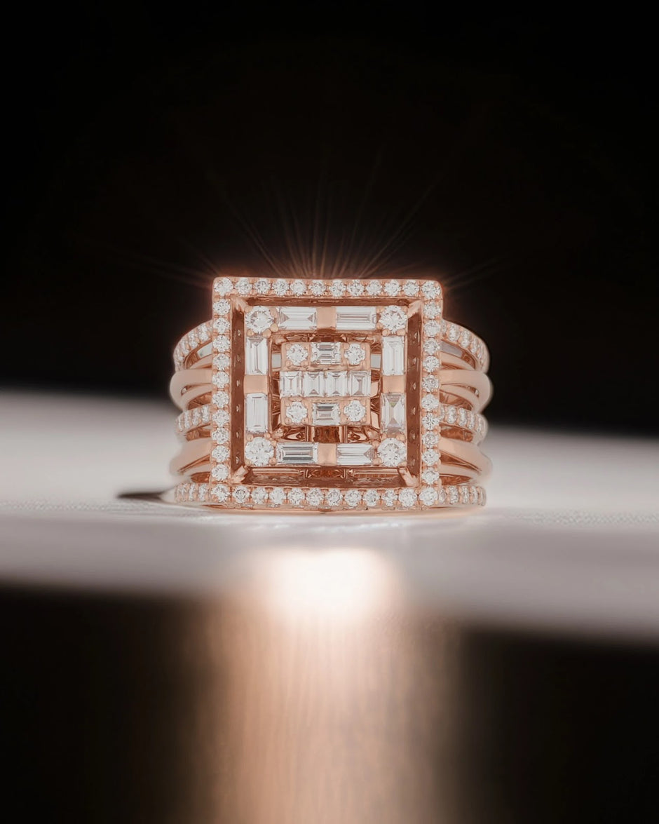 Citadel Square Double-Halo Multi-Row Ring — front view