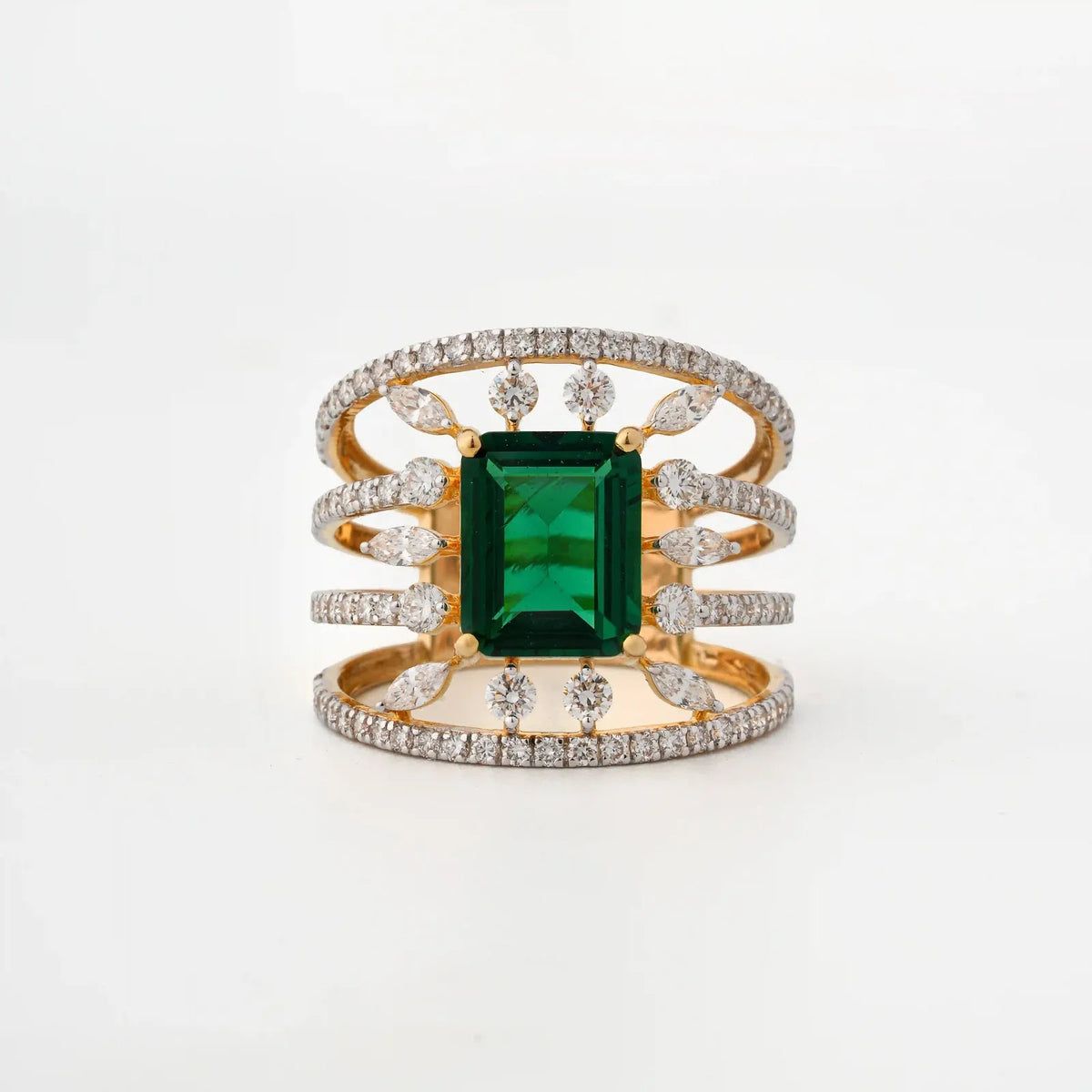 Verdance Emerald Multi-Row Statement Ring — front view