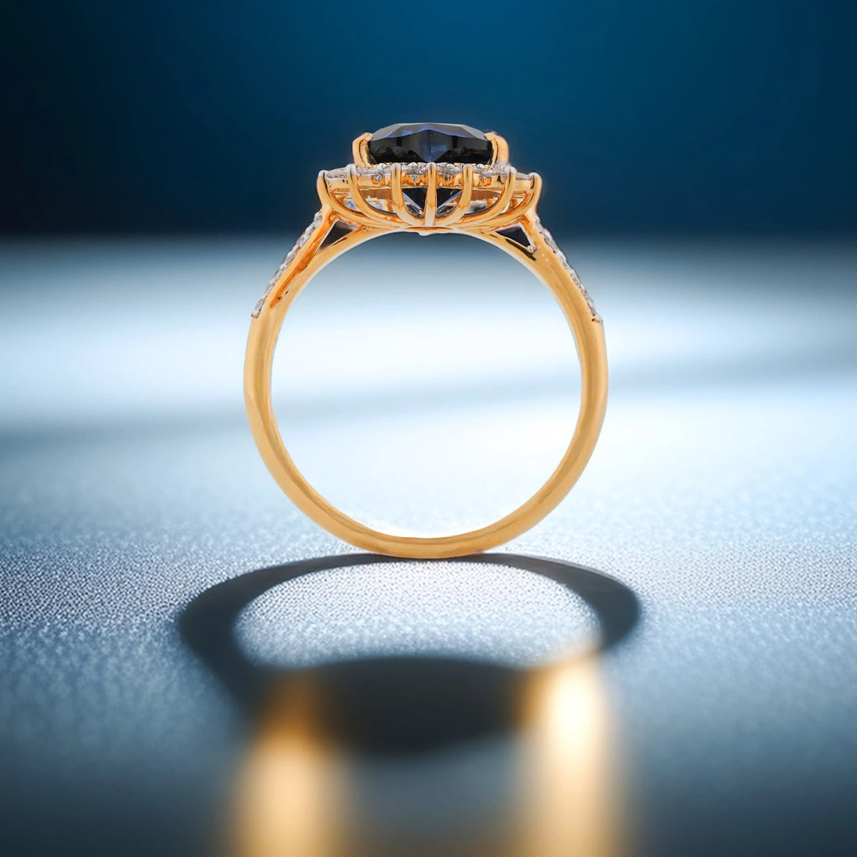 Noctis Heart Sapphire Starburst Halo Ring — side view