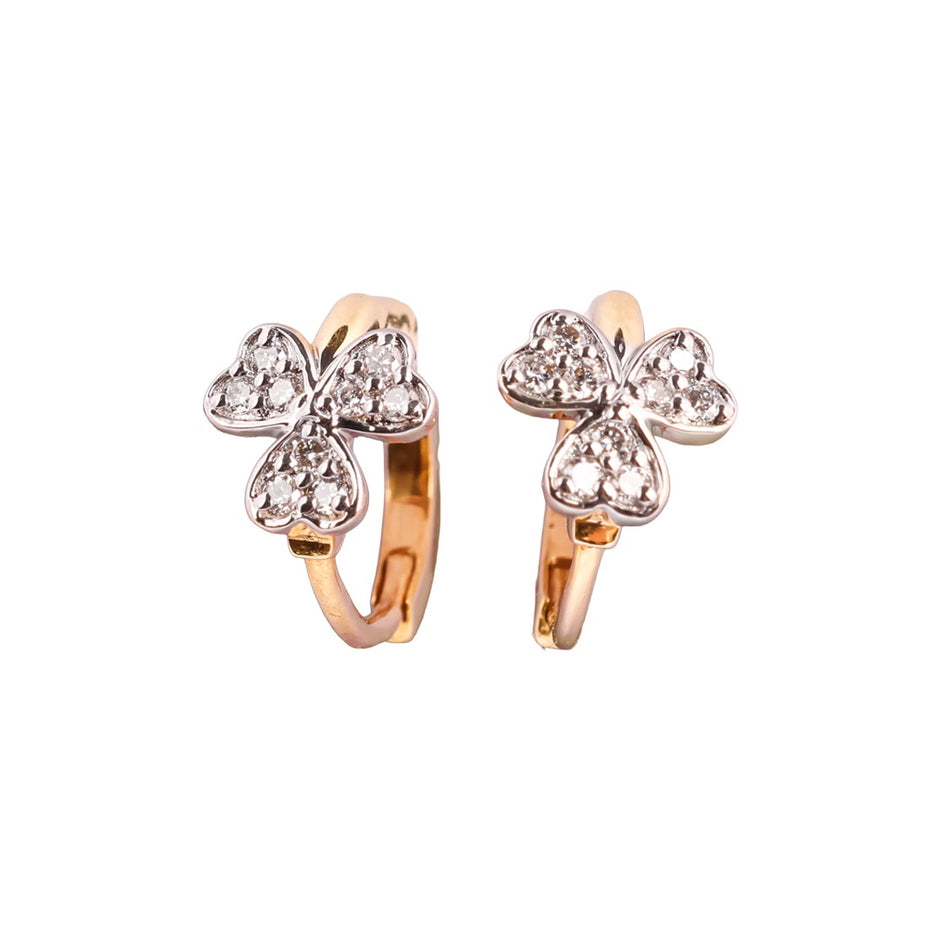 Clovia Belle Petite Clover Floral Diamond Huggie Earrings