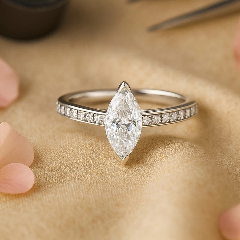 Evadne Marquise Pavé Solitaire Ring — editorial view