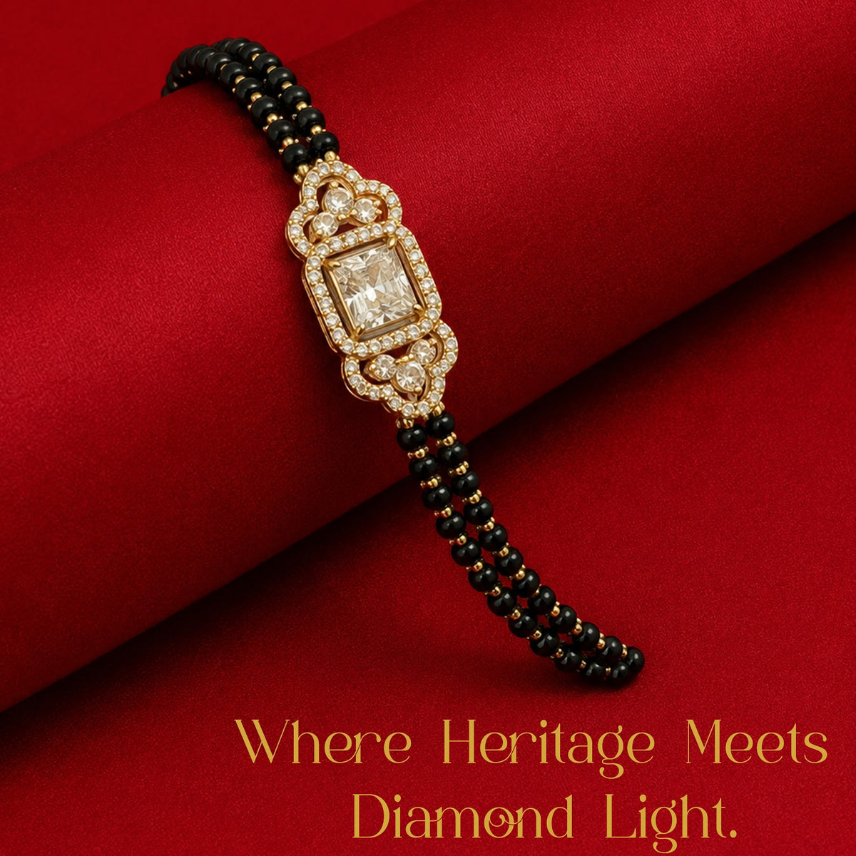 2.92 Carat Lab-Grown Diamond Mangalsutra with Black Beads for Women - view 3