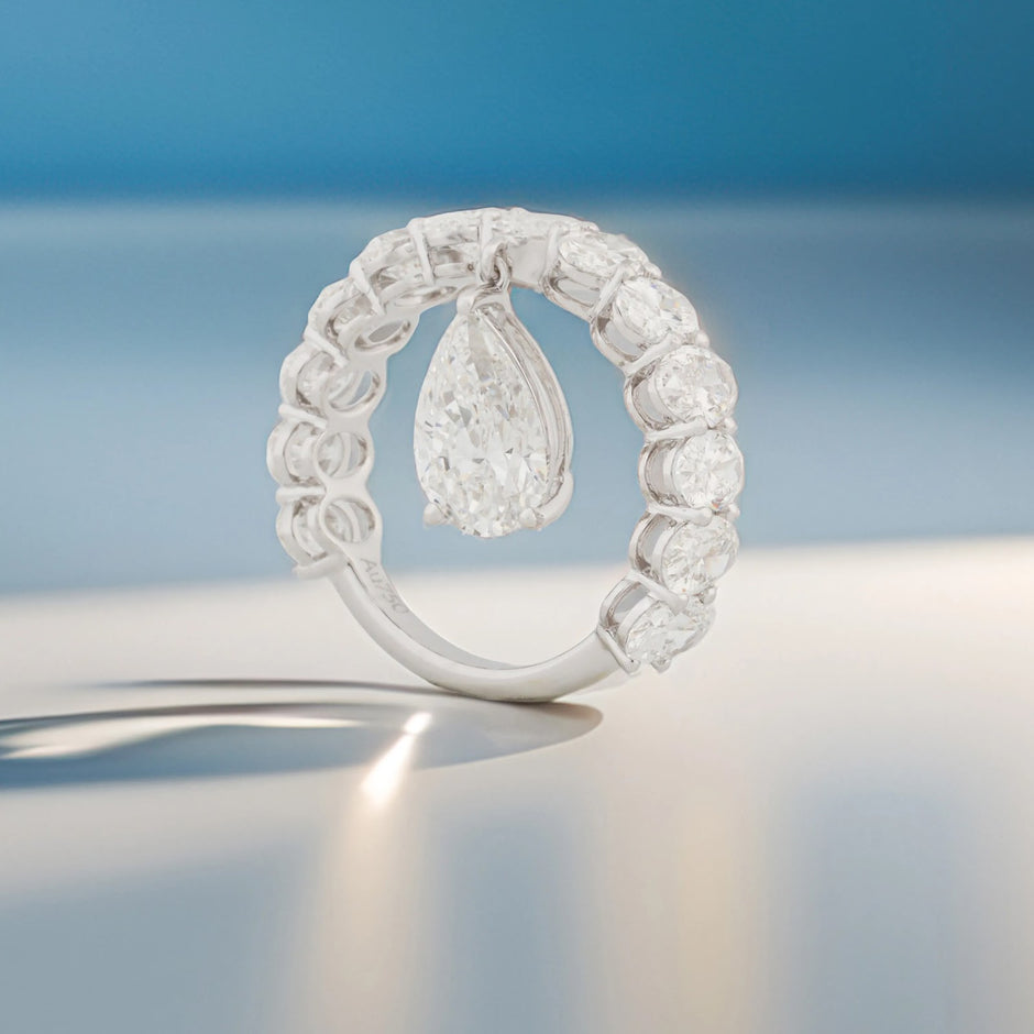 Cascade Pear Drop Circle Diamond Ring — front view