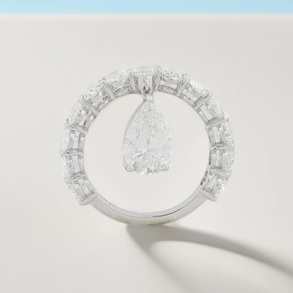 Cascade Pear Drop Circle Diamond Ring — back view