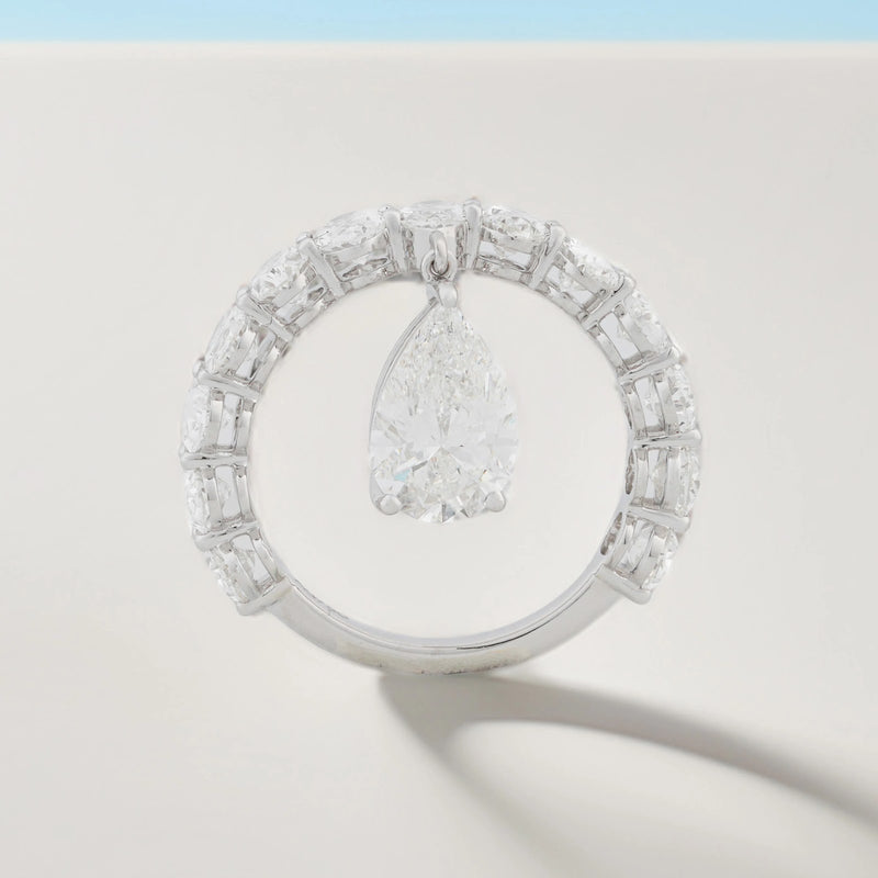 Cascade Pear Drop Circle Diamond Ring — back view