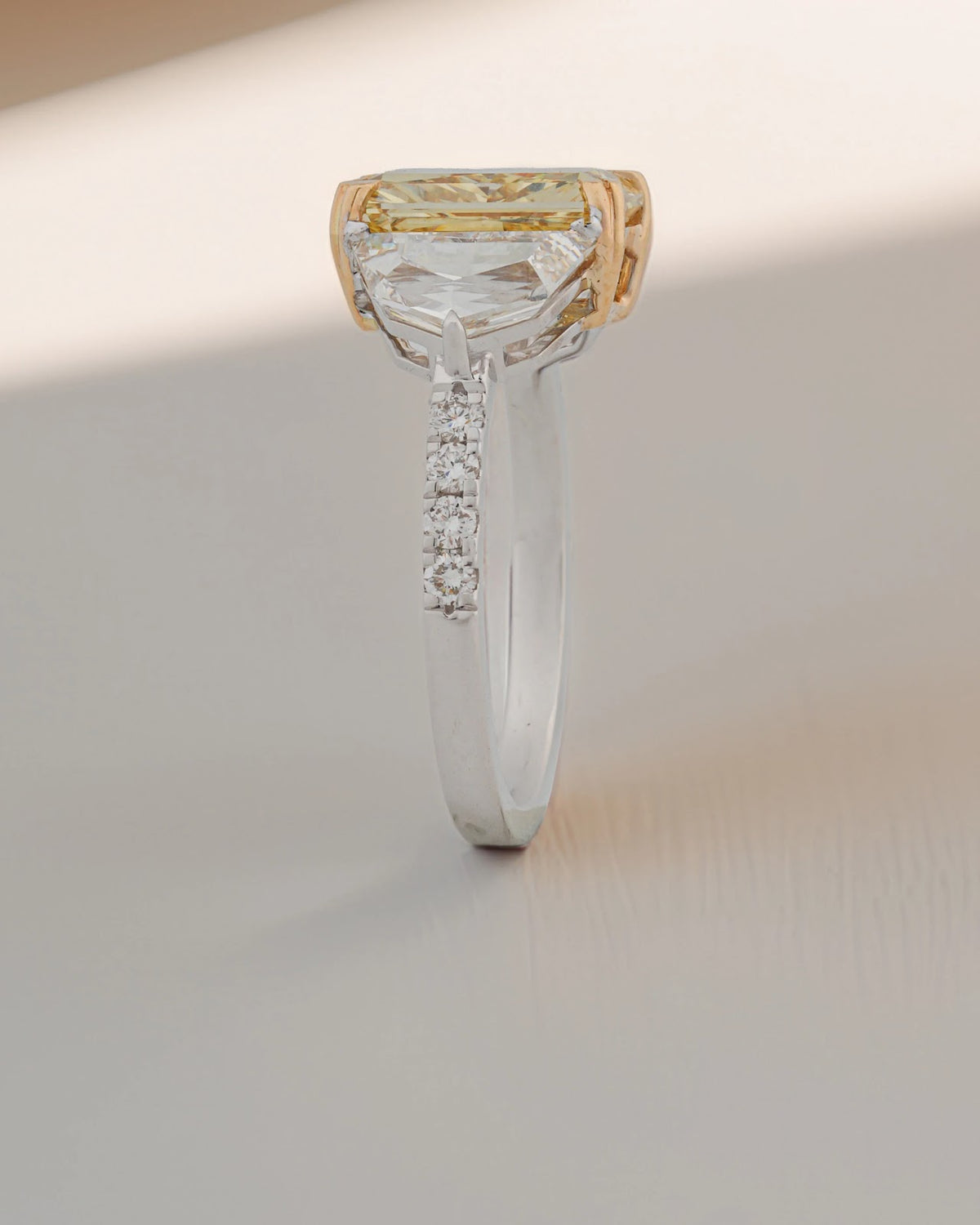 Soleia Fancy Radiant Trapezoid-Side Ring — side view