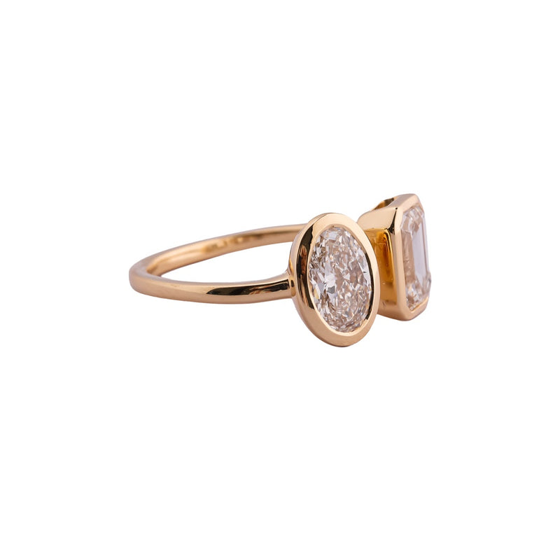 Duet Deco Oval & Emerald Bezel Ring — view 4