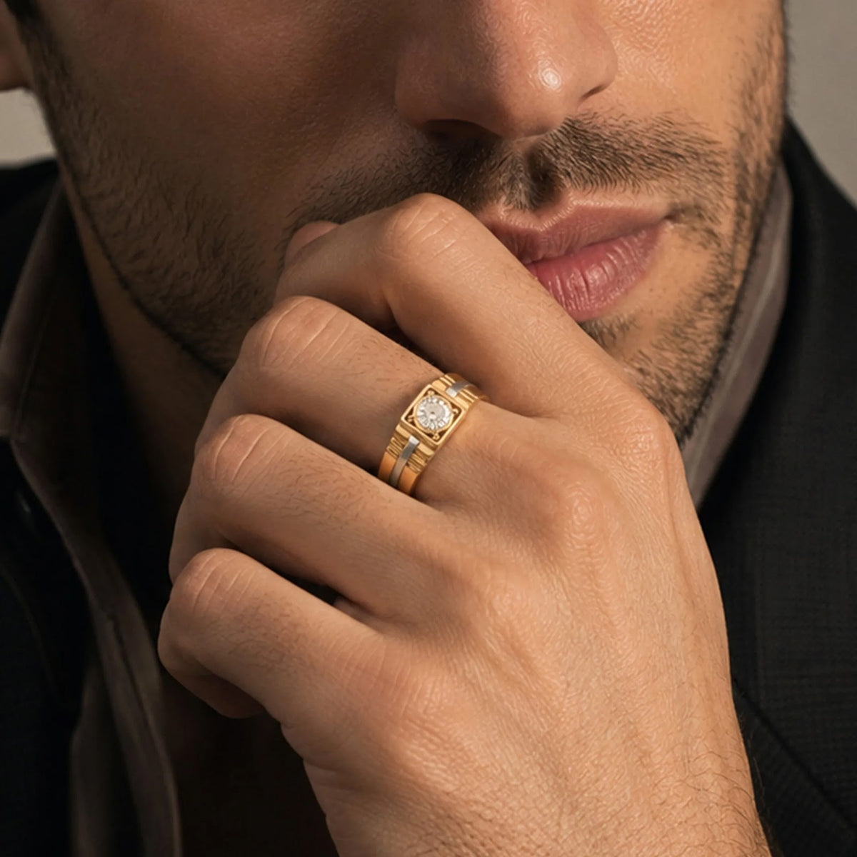 Centurion Round Channel Signet Ring — worn view