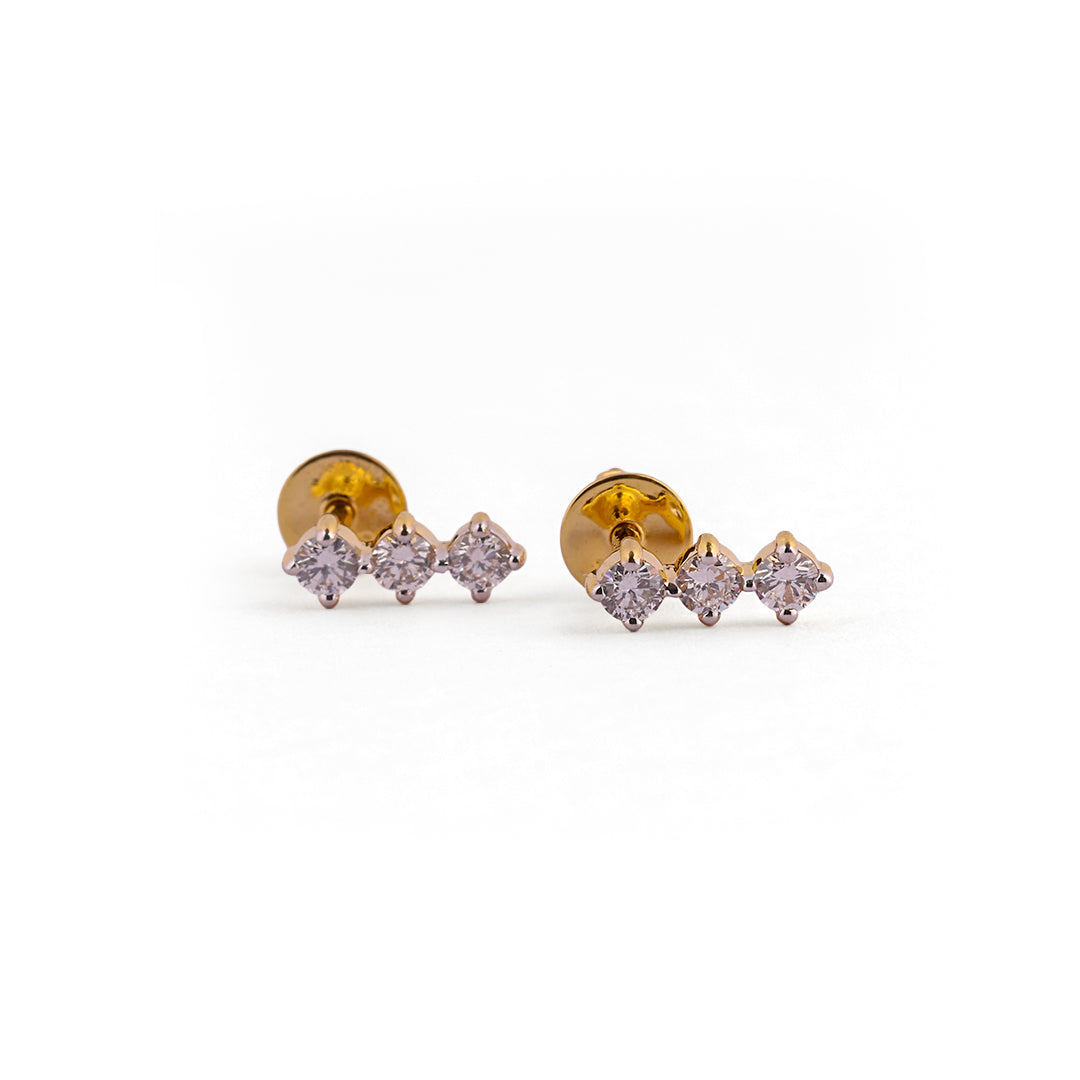 Tria Élise Graduated Three-Stone Linear Diamond Drop Earrings – view 4