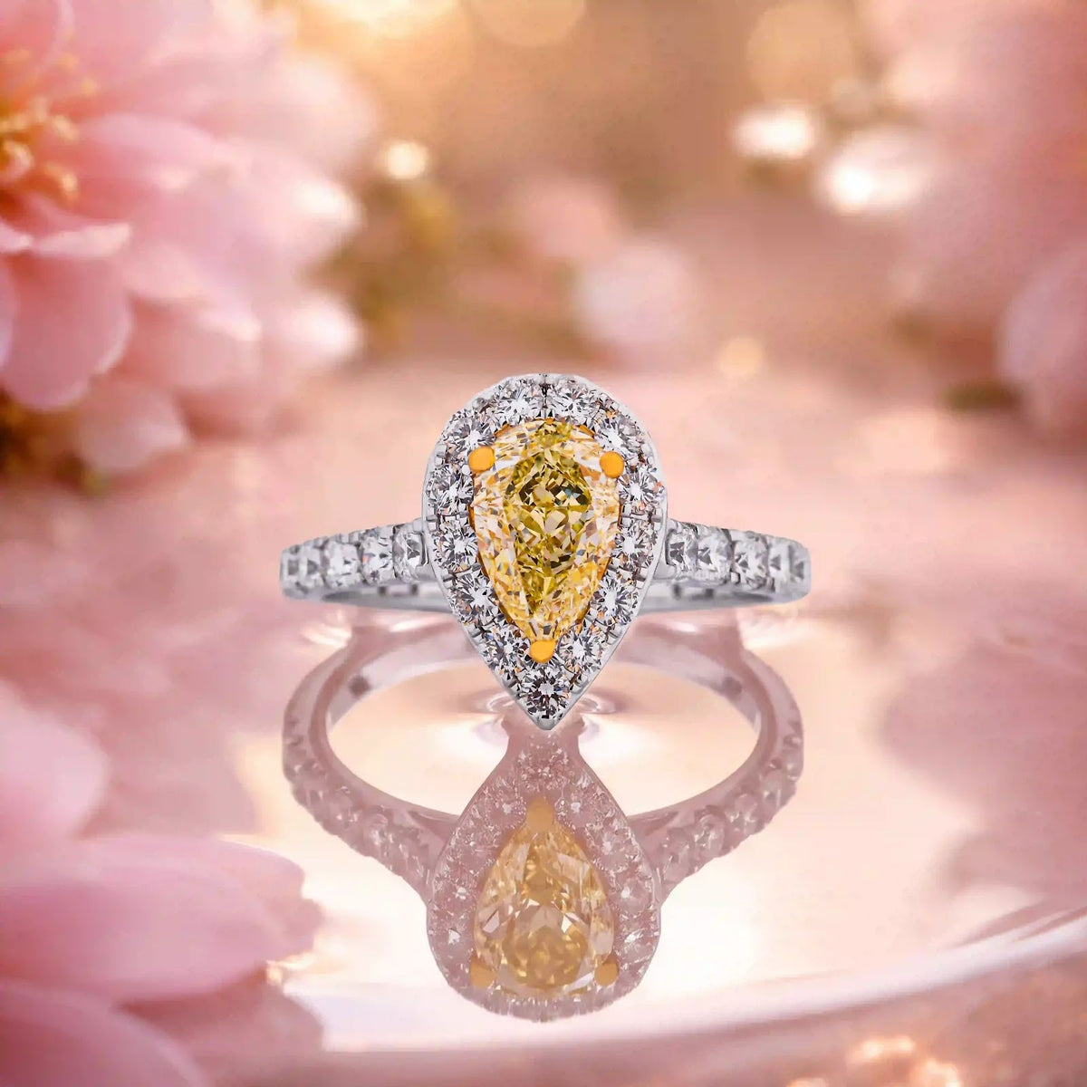 Aurelia Fancy Pear Halo Diamond Ring — editorial view