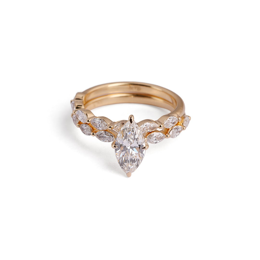 Marquise Solitaire Lab-Grown Diamond Ring Set - worn view