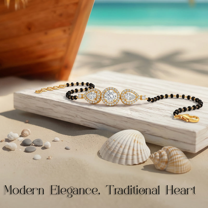 1.79 Carat Lab-Grown Diamond Mangalsutra Bracelet with Black Beads for Women - view 2