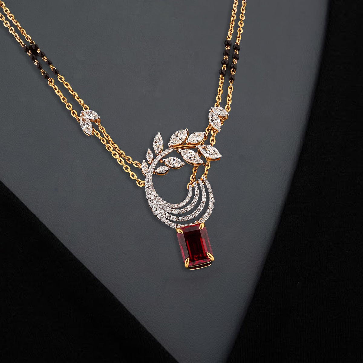 2.79 Carat Lab-Grown Diamond Mangalsutra with Black Beads and Colour Stones for Women - view 3