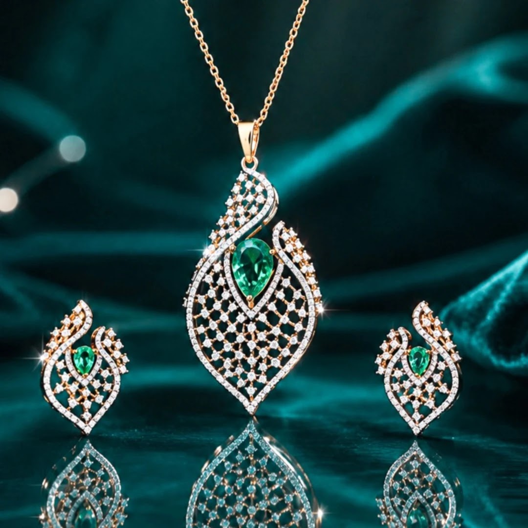 2.21 Ct Round Lab-Grown Diamond with 2.44 Ct Lab-Grown Colourstone Pendant Set — view 1