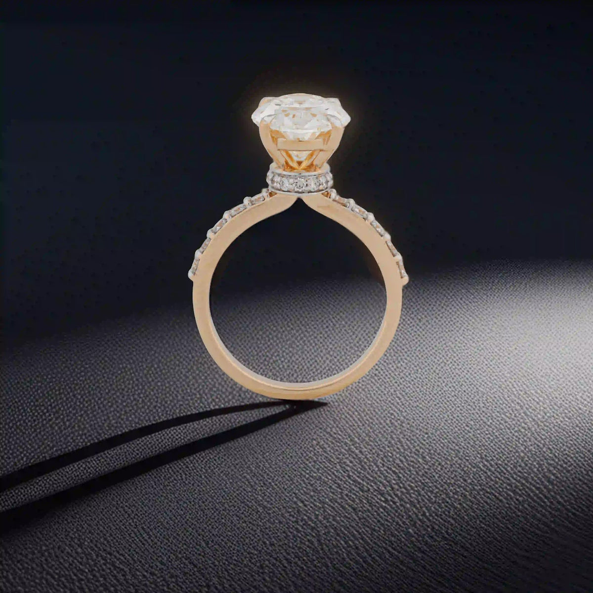 Opaline Oval Pavé Cathedral Solitaire Ring — profile view