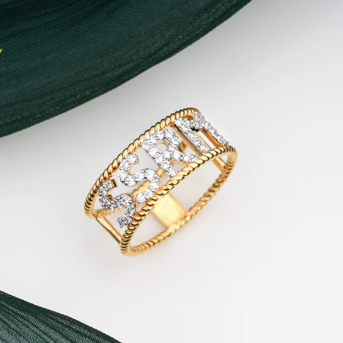 Signature Pavé Name Band Ring — angled view
