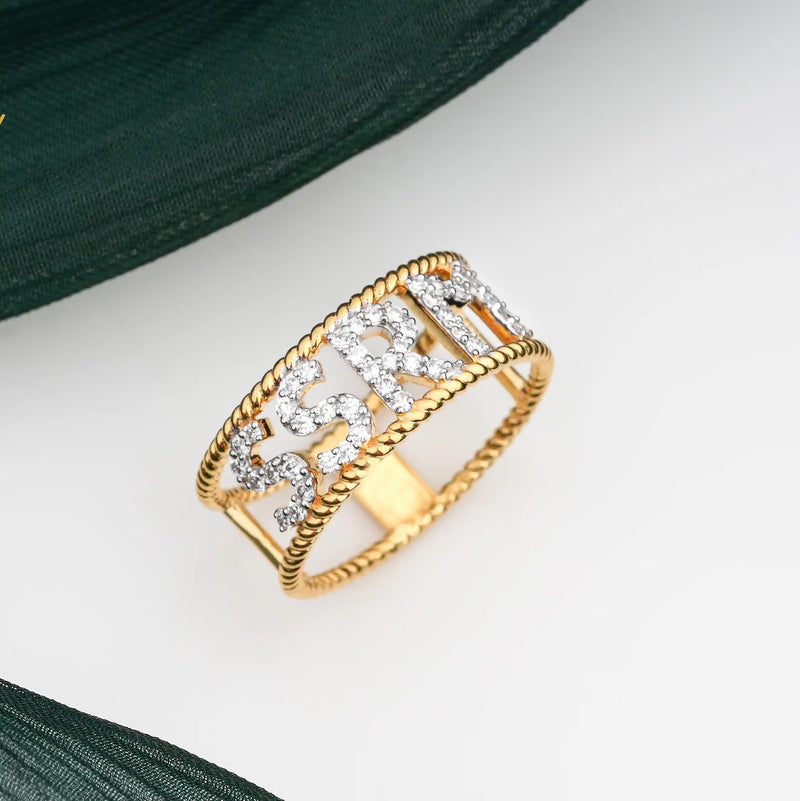 Signature Pavé Name Band Ring — angled view