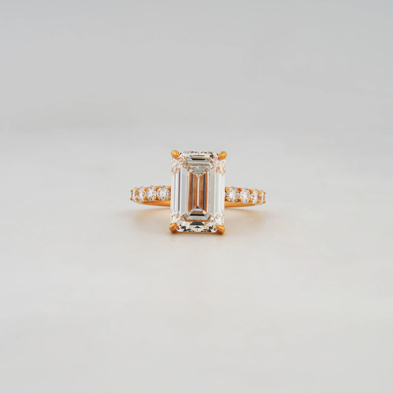 Arden Emerald-Cut Pavé Solitaire Ring — front view