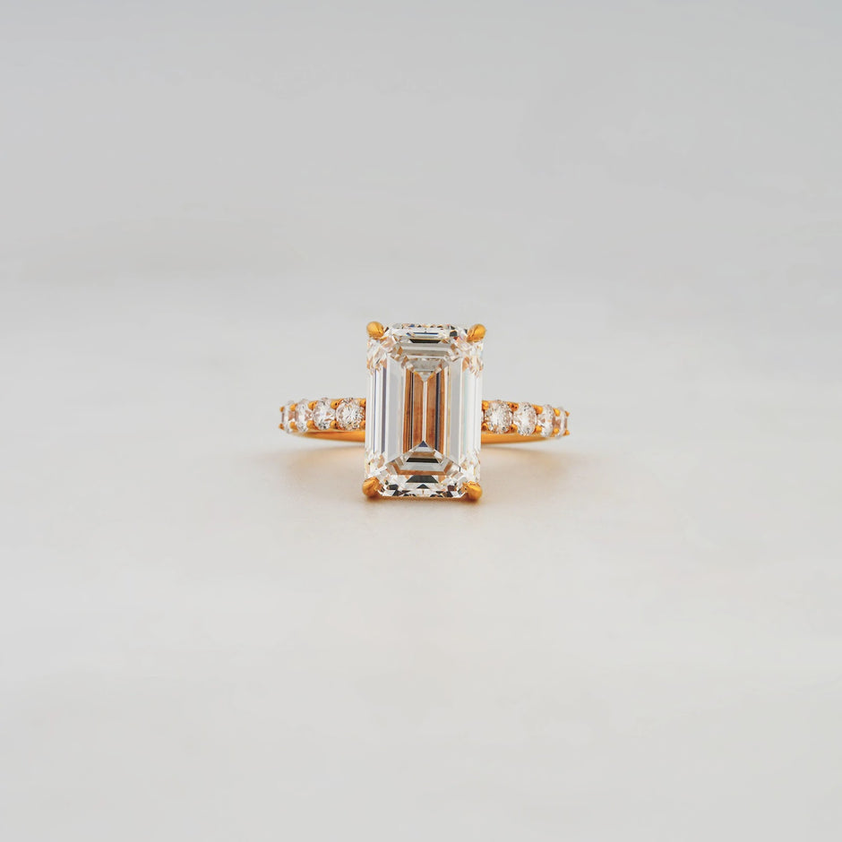 Arden Emerald-Cut Pavé Solitaire Ring — front view