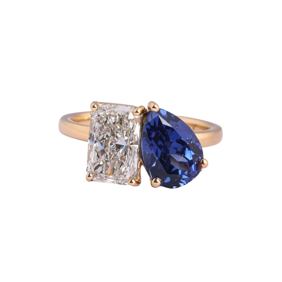 Azure Duet Radiant & Pear Toi et Moi Ring — view 1