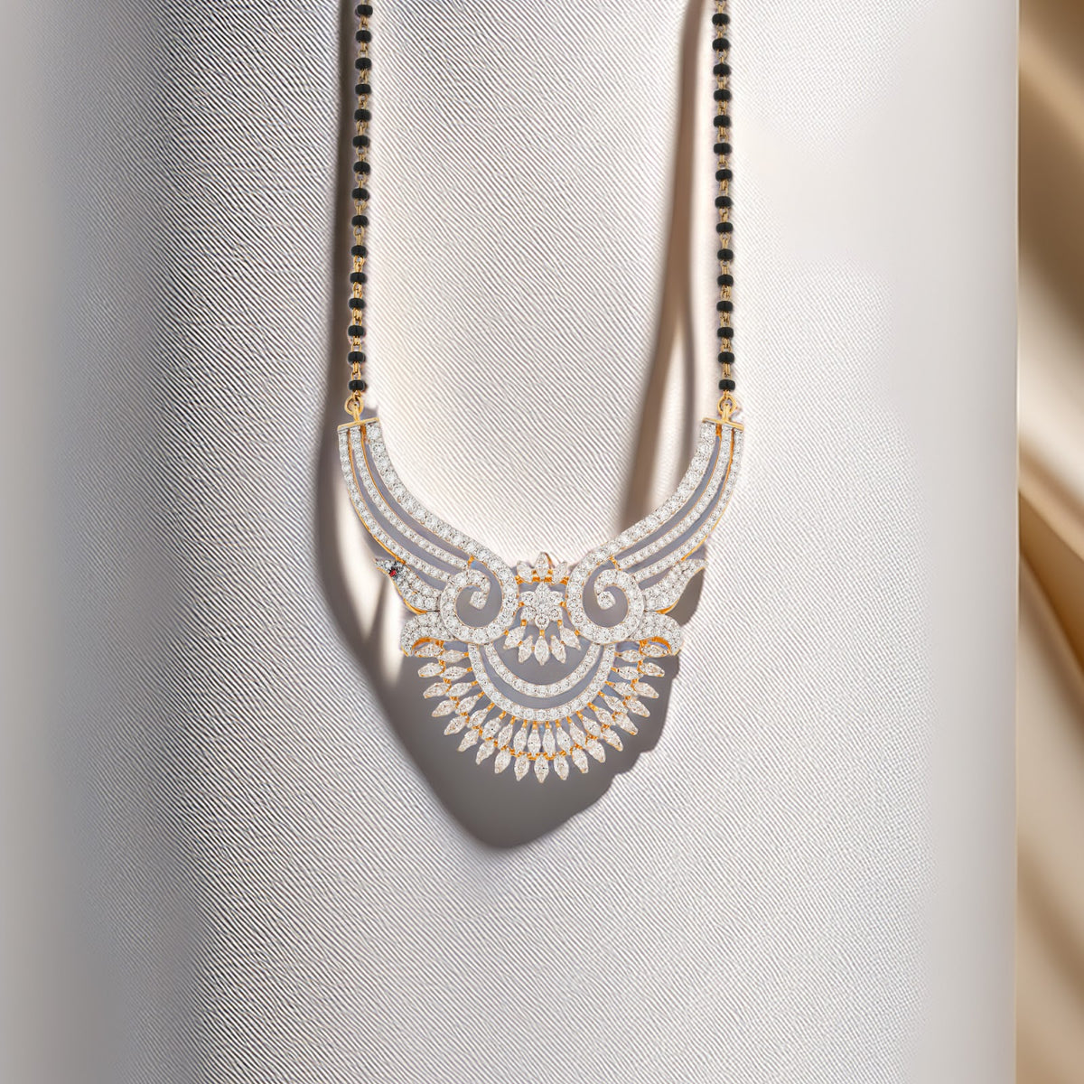 4.18 Carat Lab-Grown Diamond Mangalsutra with Black Beads for Women - view 1