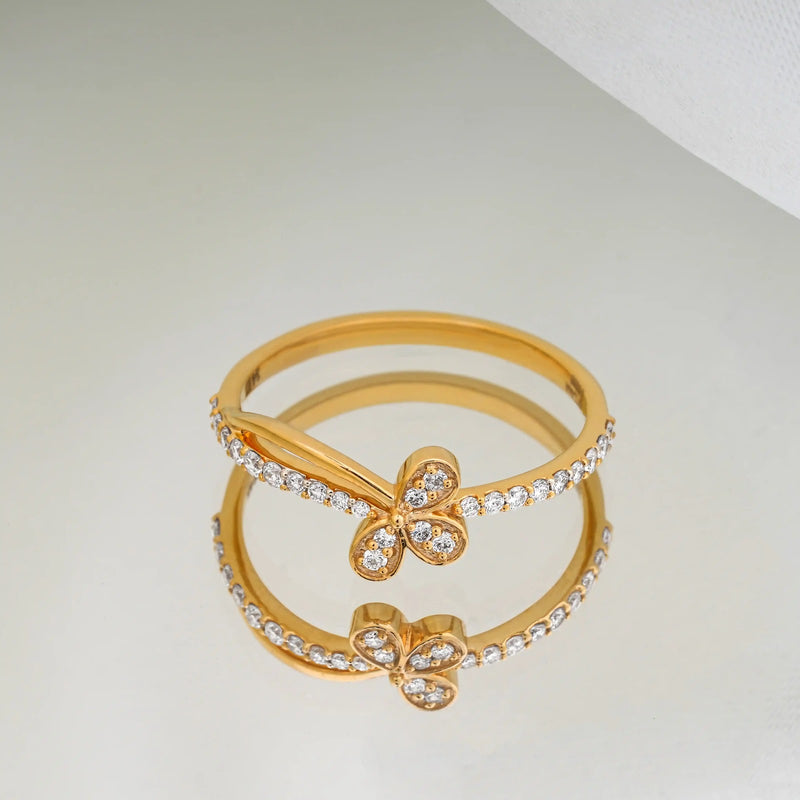 Iris Double-Arc Floral Bypass Ring — front view