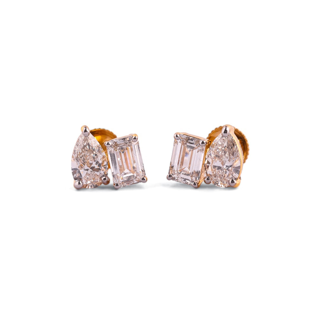 Duette Élise Pear & Emerald Toi et Moi Diamond Stud Earrings – view 3