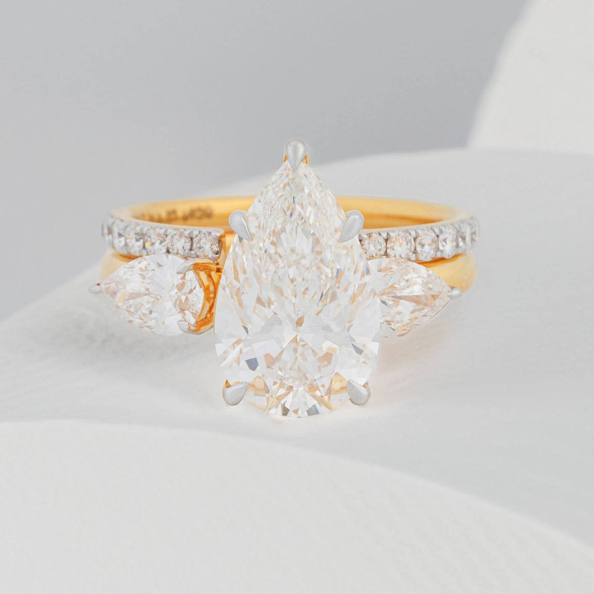 Celestine Pear Solitaire & Bypass Ring Set — front view