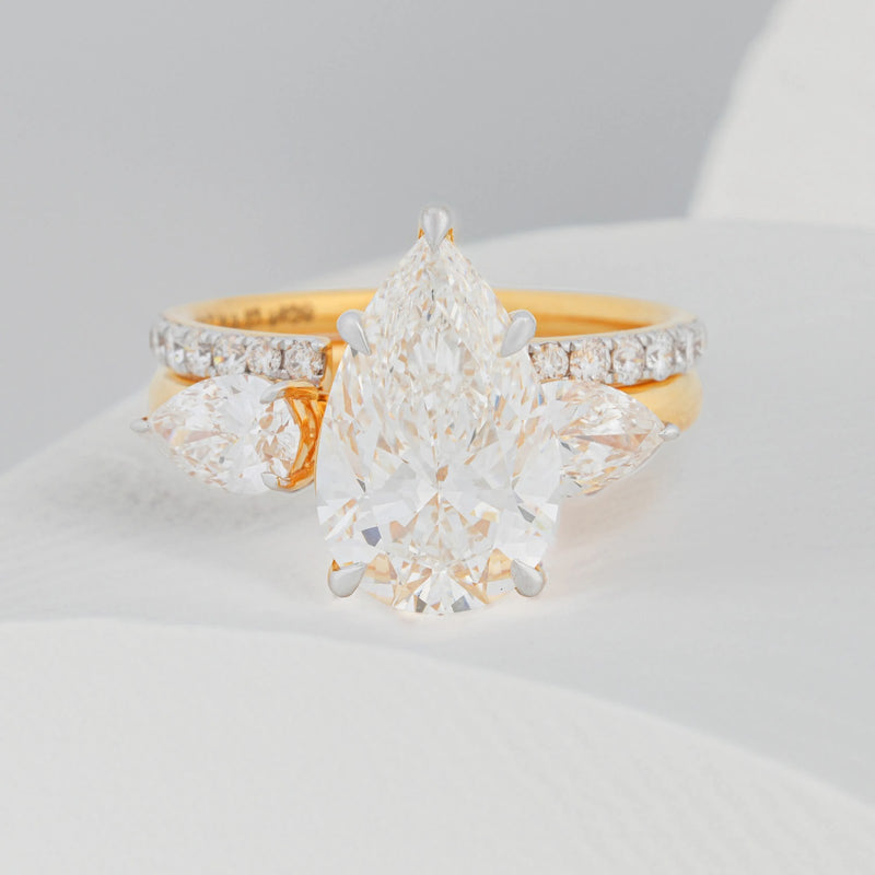 Celestine Pear Solitaire & Bypass Ring Set — front view